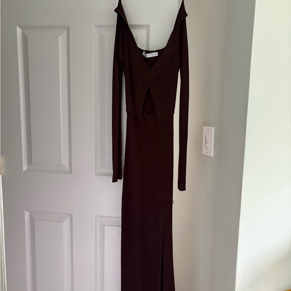 Zara brown cut out Long Sleeve Dress